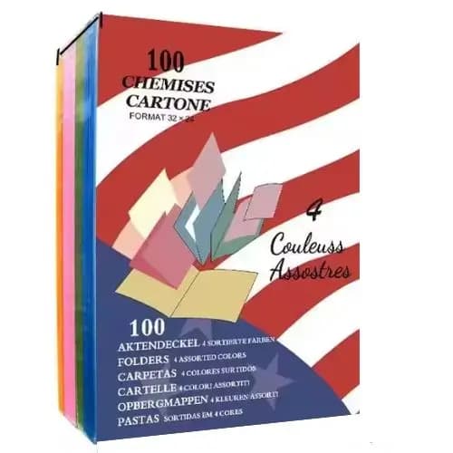Chemises cartonnées CARTONE 4 couleurs,100 pièces