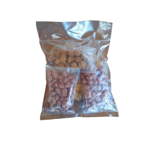 Paquets de 5 friandises triple saveurs caramel, croquettes, chips de plantains de 35g