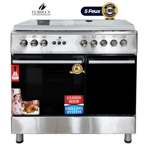 Cuisinière EUROLUX, grand four, 5 bruleurs, 60X90cm inox, garantie 6mois