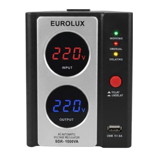 Régulateur de tension SDR, EUROLUX, 1000 VA, port USB, garantie 6mois